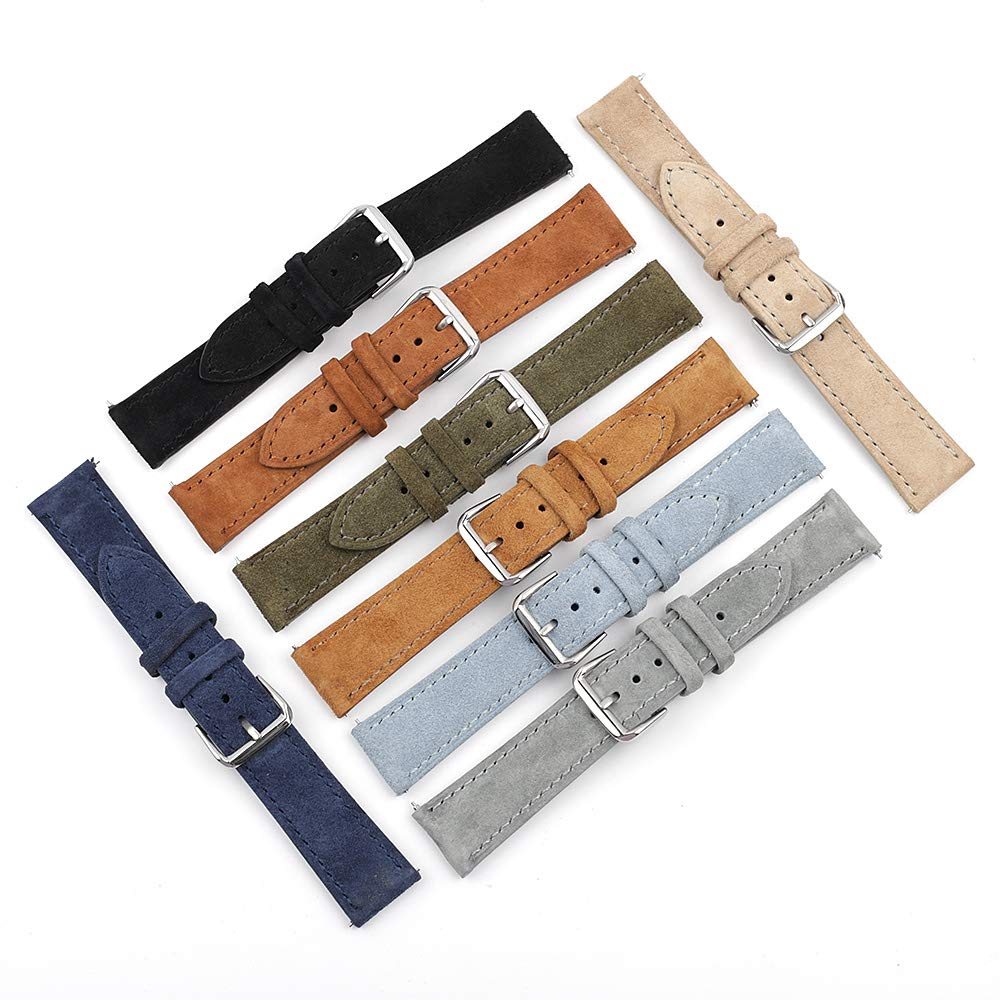 Onthelevel Suede Watch Strap-18mm 19mm 20mm 22mm 24mm Suede Leather with Black Leather Back Watch Band for Men or Women