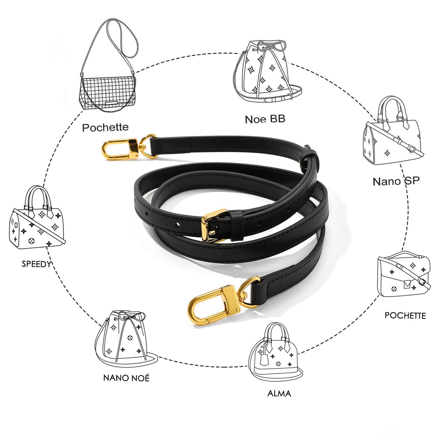 BEUDW Leather Adjustable Shoulder Strap, Used For Replacing Leather Shoulder Strap, Suitable For Handbag Shoulder Strap (width: 0.6in-Black)