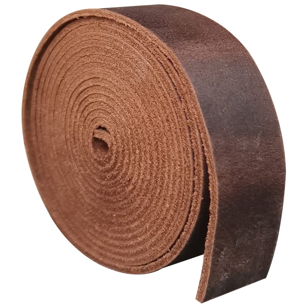Genuine Leather Strip 1 1/2 Inch Wide 64 Inches Long for DIY Craft Projects, 1.8-2mm Thick, Coffee Brown