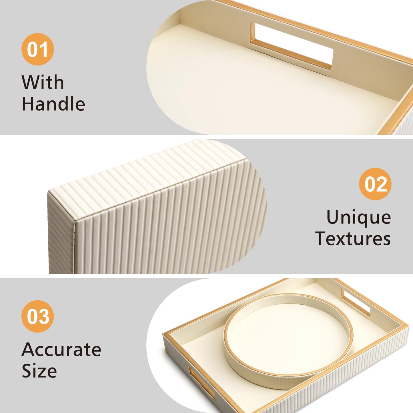 SANZIE Leather Tray Desktop Storage Organizer Premium Serving Trays Decorative Tray Valet Tray for Sundries Cosmetics Phone Wallet Cutlery (White Holder)