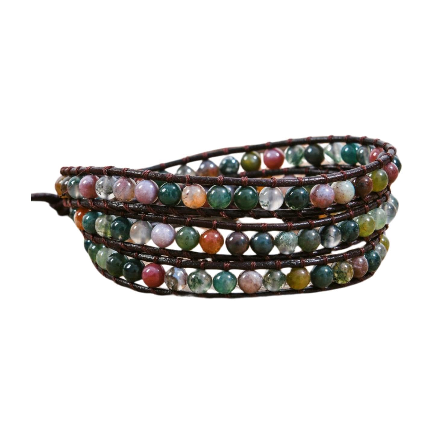 YGLINE Handmade Leather Wrap Bracelet Agate Wrap Adjustable Bead Bracelet