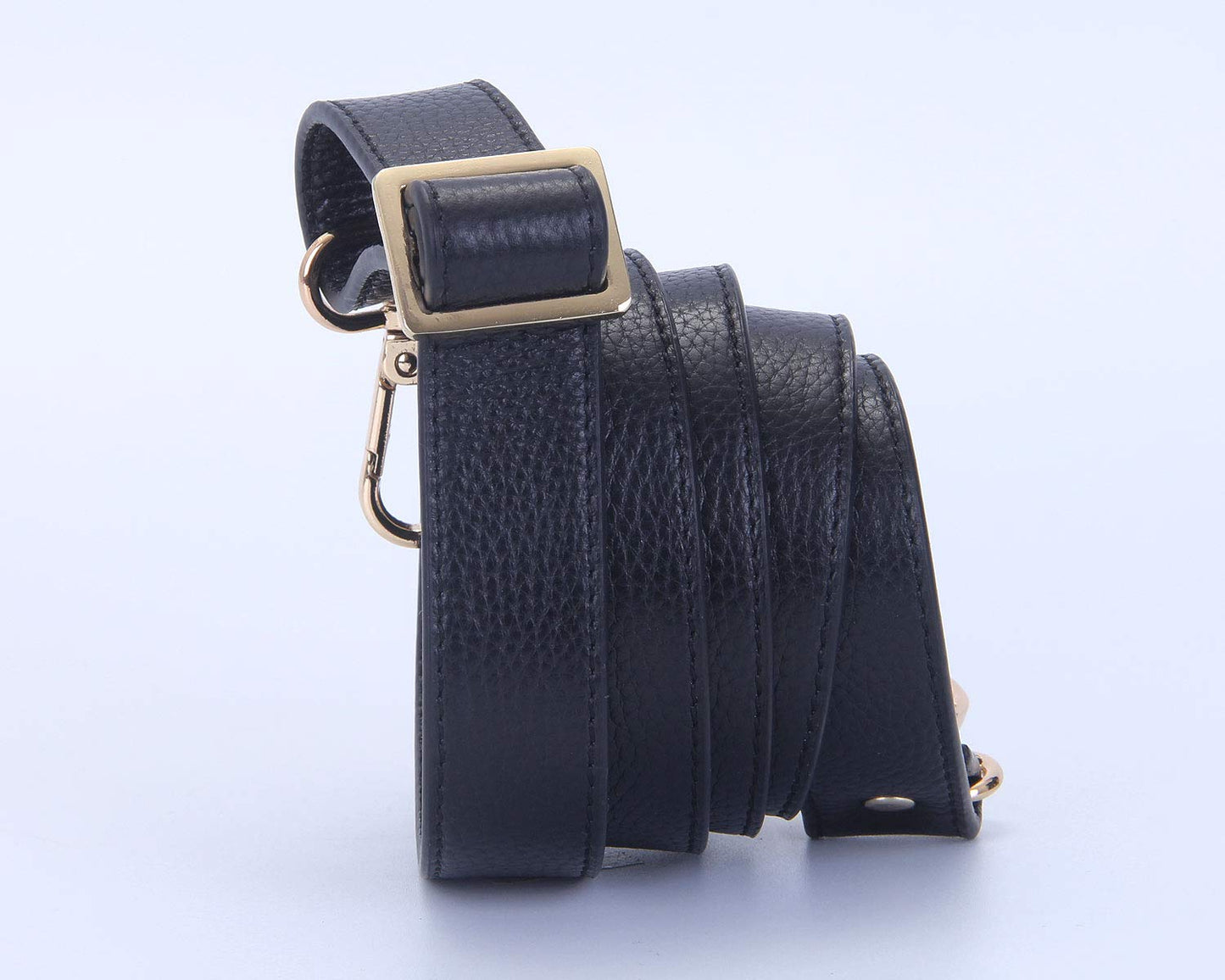 VanEnjoy Full Grain Leather Adjustable Replacement Strap Cross Body Bag Purse (Black-Gold Buckles)