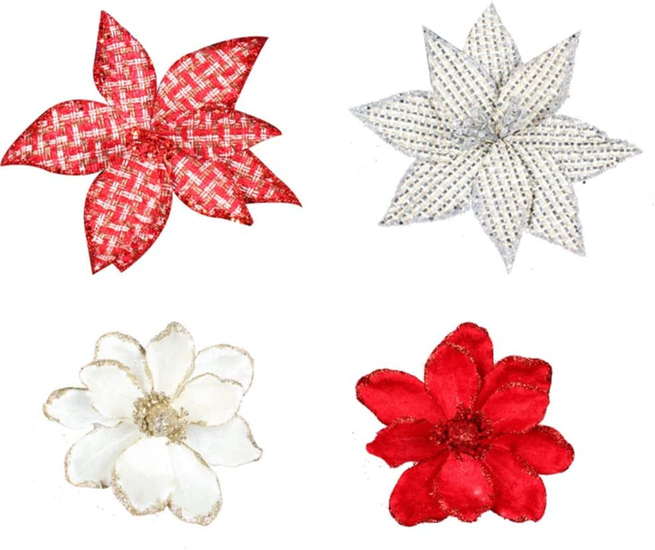 JAIJY 12 Pcs Christmas Tree 10.6 Inches Fake Flower Artificial Flowers Xmas New Year Floral DIY Wedding Party Bouquets Decor