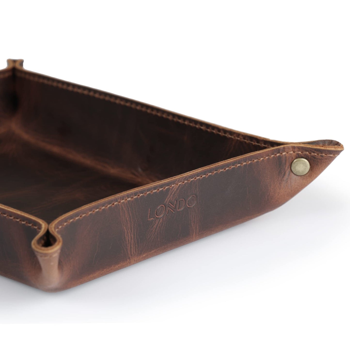 Londo Genuine Leather Tray Organizer - Practical Lightweight Water Resistant Computer Table Desk Storage Box for Wallets, Watches, Keys, Coins, Cell Phones and Office Equipment