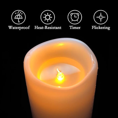 Homemory 6" x 4" Large Waterproof Outdoor Flameless Candles with Remote Control and Timer, Battery Operated Flickering LED Pillar Candles for Indoor Outdoor Lanterns, Porch, Long Lasting, Set of 2
