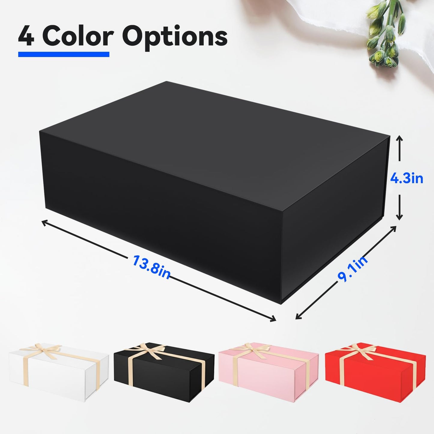 Brothersbox Black Gift Box 13.8"x9.1"x4.3" Large Gift Boxes for Presents with Magnetic Lid, Ribbon, Collapsible Boxes for Valentine's Day Mother's Day Christmas Birthday Wedding