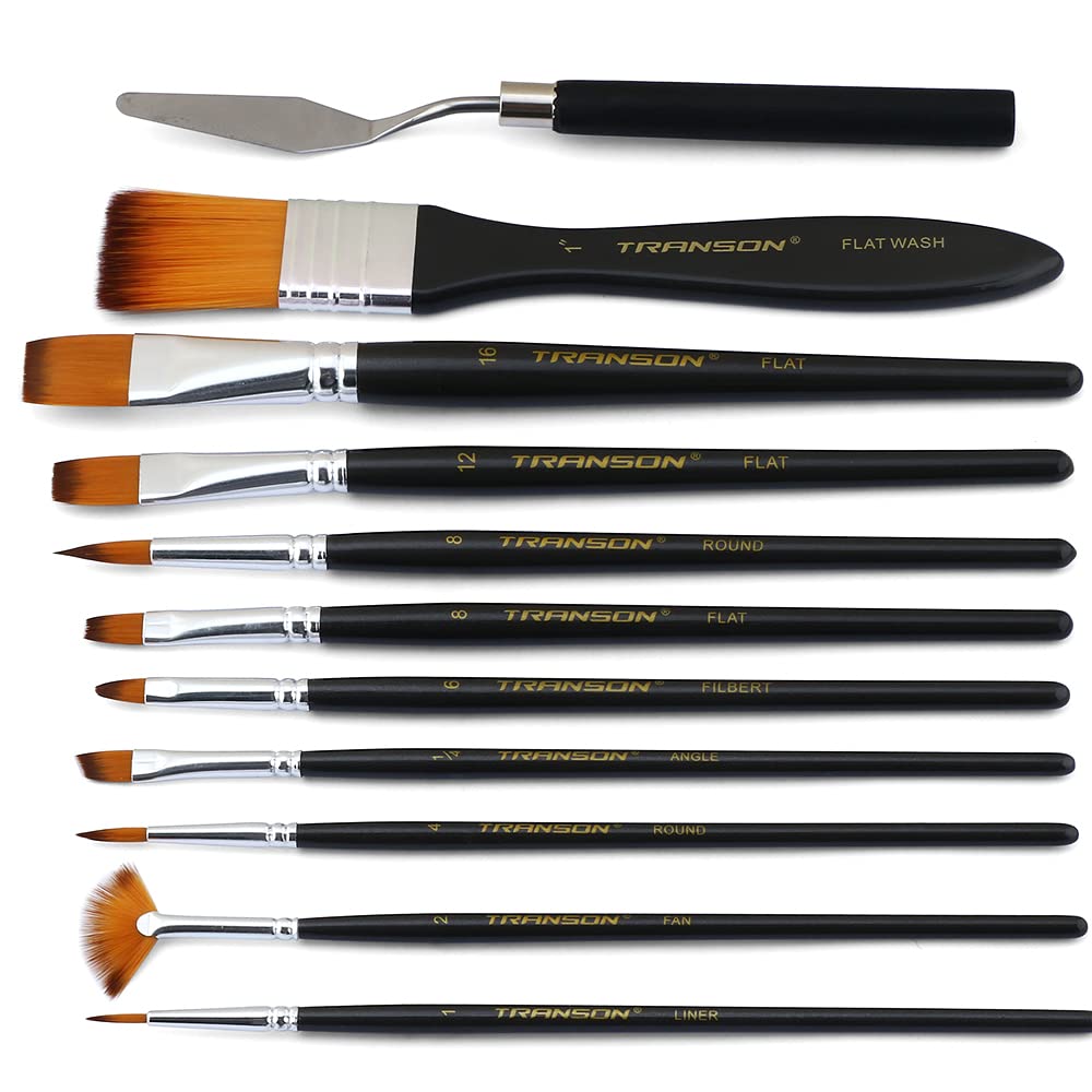 Transon Paint Brush Kit 10pcs Art Brushes and 1 Paint Spatula with Brush Case