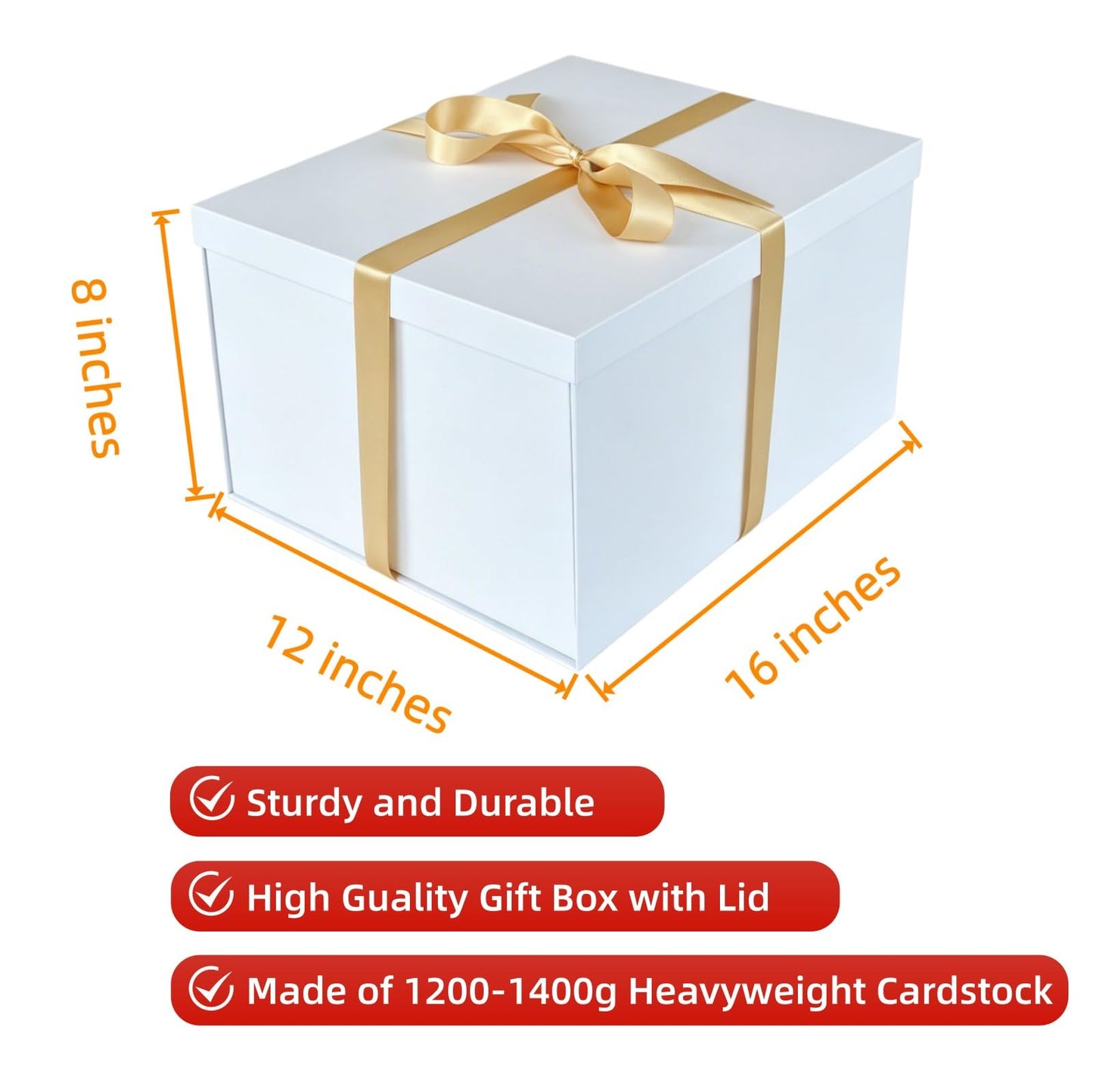 BoxSkivra Large Gift Box 16x12x8 Inches，White Gift Box with Lid for Christmas，Anniversary，Birthday，Luxury Boxes with Crinkle Paper，Ribbon，Alphabet Stickers