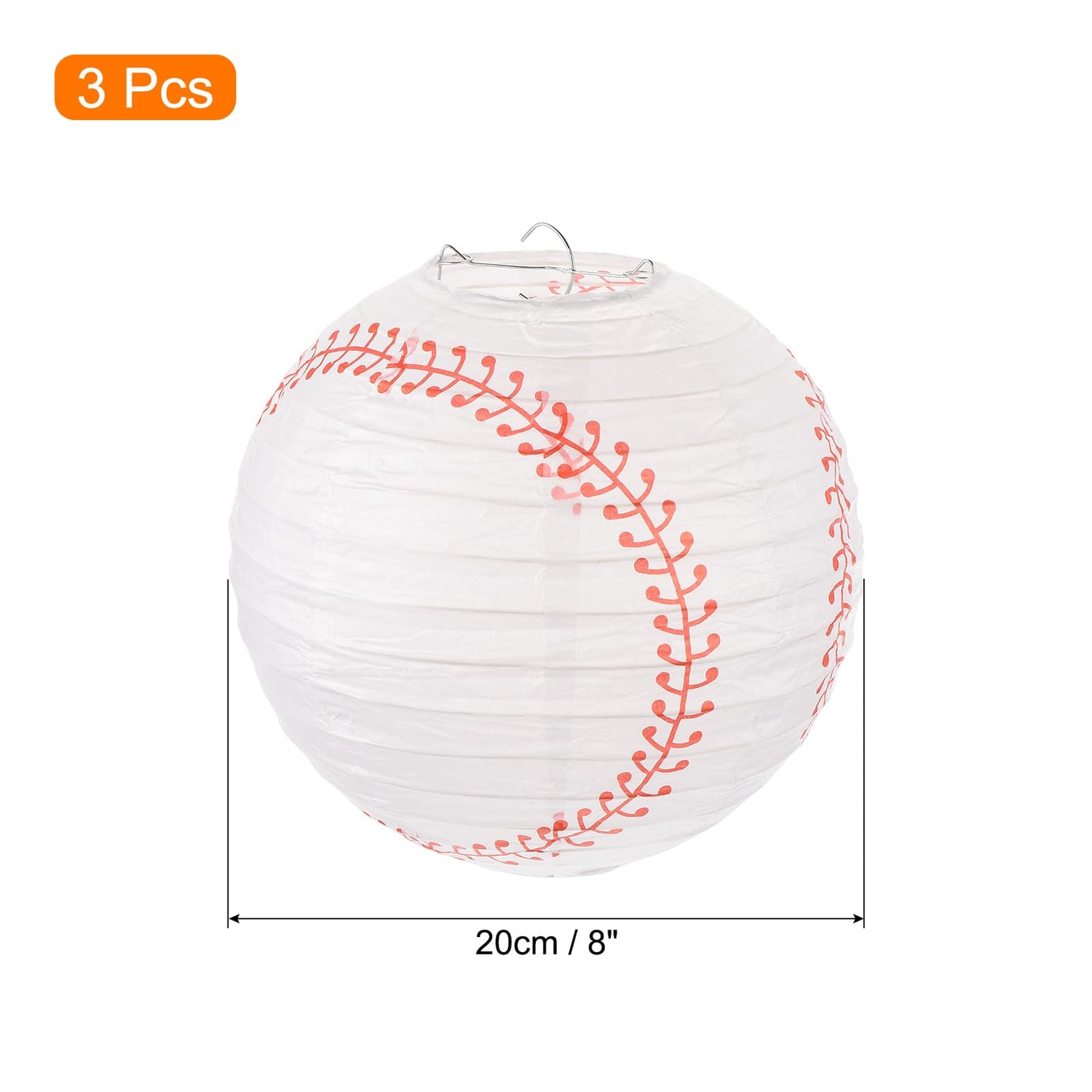 MECCANIXITY Baseball Paper Lanterns, 8" Round Hanging Chinese/Japanese Lantern Decoration for Home Birthday Party Wedding Christmas Classroom Decor, White 3 Pcs