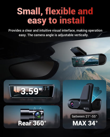 OVAMAN K600 4k Dash Cam Front and Rear, 3.59" IPS Screen, Built-in GPS 5G WiFi Dash Camera for Cars with App, UHD 2160P Night Vision Free 64G SD Card, 170° Wide Angle, HDR, 24H Parking Mode