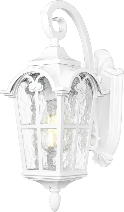 Emliviar Outdoor Wall Lights, 1-Light Modern Outside Lights for House, 17.5 Inch Height with Water Glass, White Finish, WE215B WH