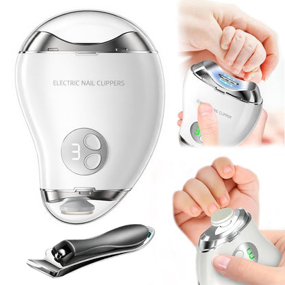 Electric Nail Clipper, 4-in-1 Rechargeable Automatic Nail Clipper Set with 3 Speed Gears/Nail File/Polishing/Trimmer/LED Light, Safe Smart Nail Clippers for for Baby, Kids, Adult and Seniors, White