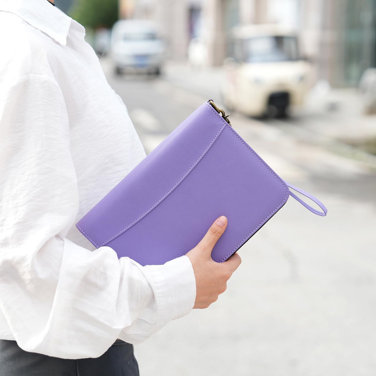 WASON Portfolio A5 Binder Journal with Zipper - Leather pu Writing Notebook Padfolio with Detachable Refillable Notebook, Legal Pad for Business Study and Travel Organizer (Purple)