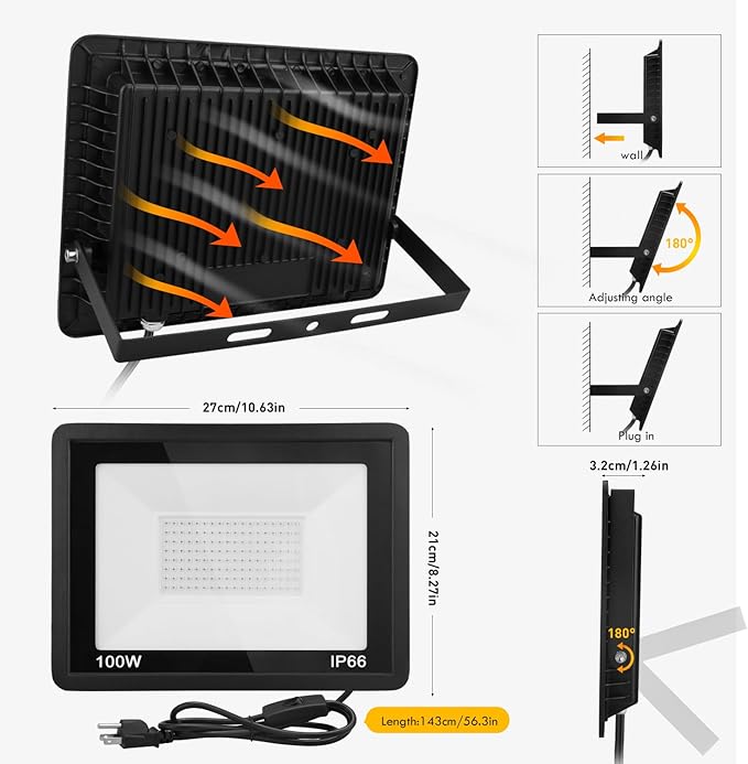 100W Black Light, 2Pack Indoor Outdoor Blacklight with Plug and Switch, Ip66 Waterproof, 365 NM UV Light for Glow Neon Party, Body Painting, Fluorescent Tapestry