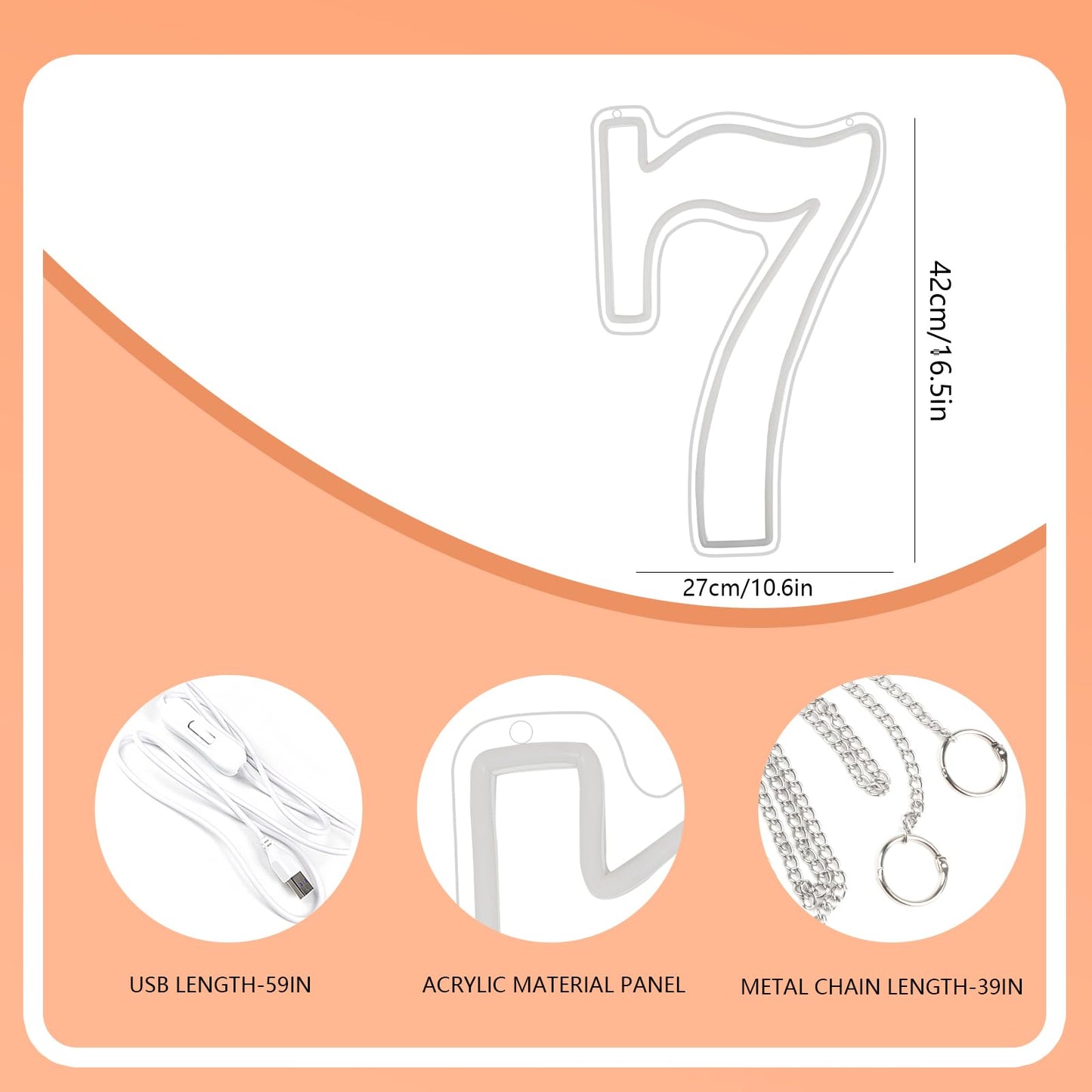 RumonZS Number 7 Light Up LED Neon Sign Backdrop 16.5" Birthday Party Decor Warm White Number One Light Up Sign USB Powered Big Number Sign Light for Birthday Night Light Party Anniversary Wedding