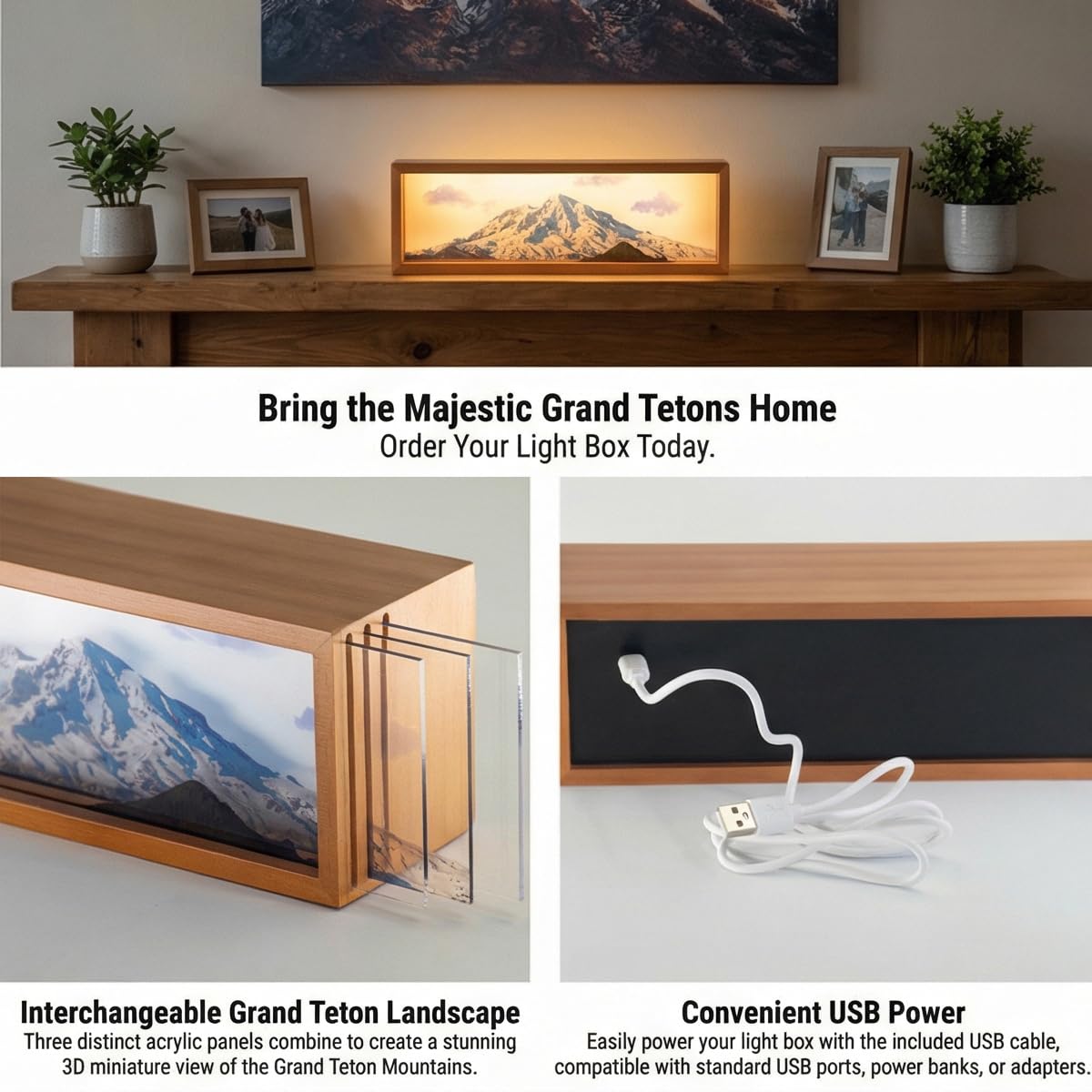 Homsewit Snowy Mount Rainie Led Light Box 3 Layers of Acrylic Light Box - Handmade Table Lamp for Room Decor - National Park Travel Signs Travel Gift