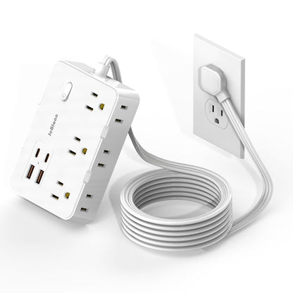 Flat Plug Power Strip Surge Protector, 5ft Ultra Thin Extension Cord with 4 USB Wall Charger(2 USB C Port), 6 Widely-Spaced Outlets Power Strip Compact for Travel, Office, Dorm Room Essentials (White)