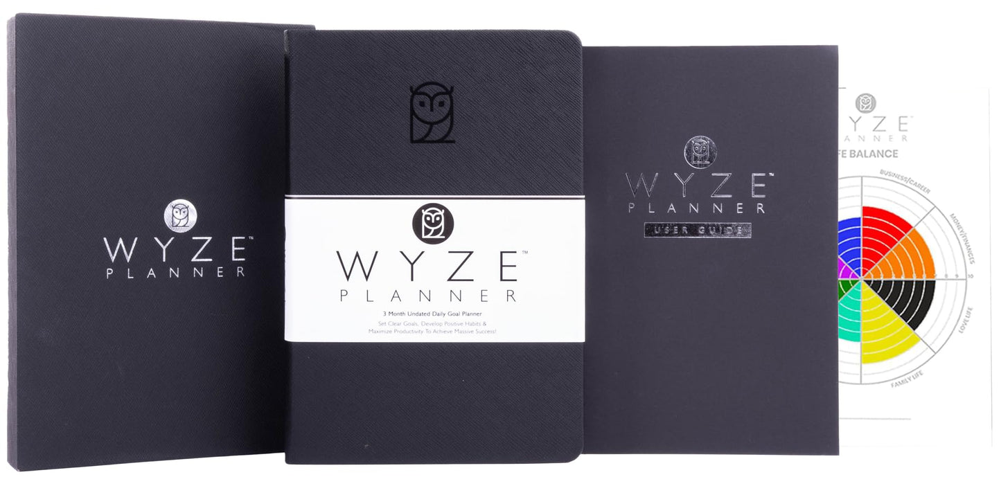 Wyze Planner Undated Daily Planner – 3-Month A5 Productivity Organizer with Full Page Per Day, Hourly Schedule, Goal Setting, Habit Tracker, Weekly & Monthly Pages – Hardcover Time Management Notebook (Black)