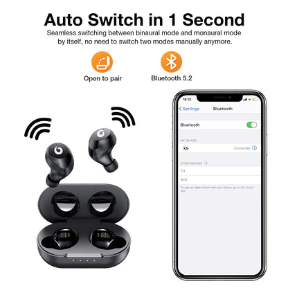 Hikapa X9 Wireless Earbuds Bluetooth 5.3 Headphones Waterproof Stereo Earphones in Ear Touch Control with Microphone Headset with Deep Bass for Sport, Gaming and Running(Black)
