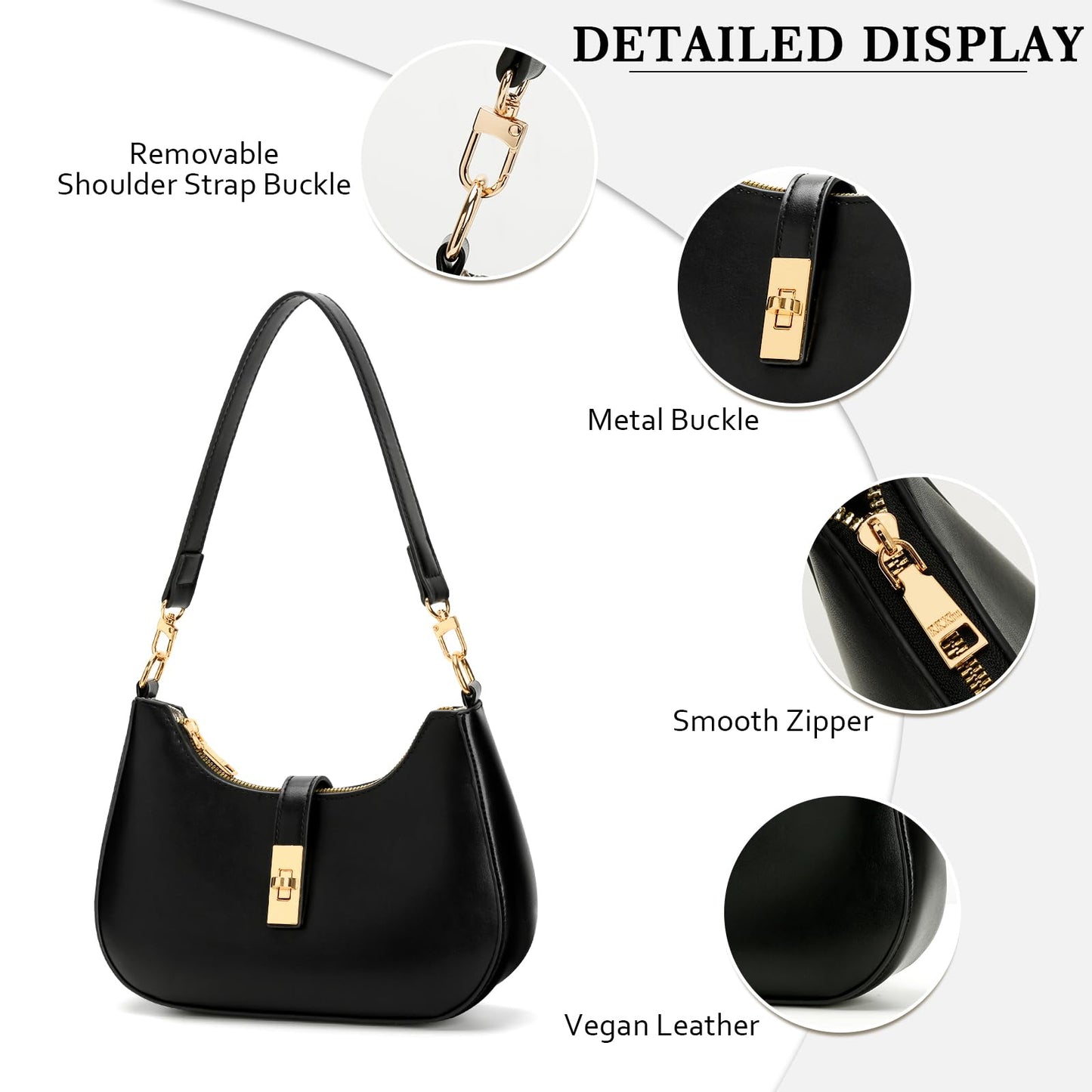 KKXIU Shoulder Bag for Women Cute Hobo Handbag and Vegan Leather Retro Small Clutch Purse with Zipper Closure