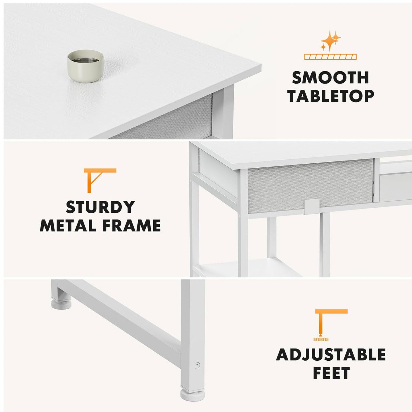 UOCFYK 47 Inch Computer Desk with 2 Drawers, Home Office Desk with Wooden Shelves, Study Writing PC Table for Small Spaces, Bedroom, Dorm or Living Room, White