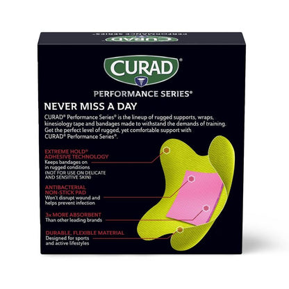 CURAD Performance Series Antibacterial Bandages, Elbows and Knees, 3" x 3", 30 Count