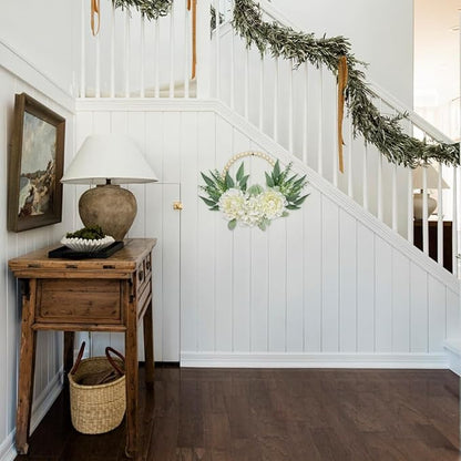Spring Wreaths for Front Door 10" Artificial Floral Wood Bead Wreaths Eucalyptus Leaves Peony Hydrangea Wreaths for Front Door Boho Farmhouse Wall Decor 2 Pack - White