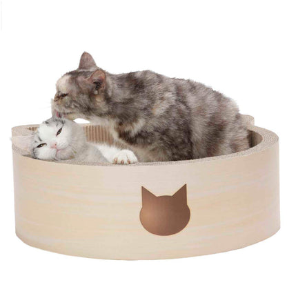 NECOICHI Cat-Headed Scratcher Bed (Birch, Large) | Cardboard Cat Scratcher Bowls for Indoor Cats - Cat Scratching Board, Cat Scratch Pad Lounger with Reversible Usability and Extra Comfort for Lounge