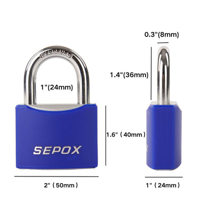 SEPOX® Large Outdoor Padlock, Heavy Duty 50mm 2" All-Weather Keyed Padlock - Solid Steel Body with 3pcs Keys, Waterproof Blue Cover, Ideal for Gates, Fences, Chain, Gym Lockers, Toolboxes & Sheds