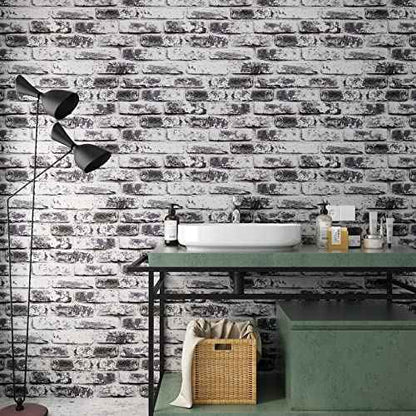 VaryPaper Distressed Grey Brick Wallpaper Peel and Stick Wallpaper 17.7''x78.7'' 3D Textured Faux Brick Wallpaper Removable Self Adhesive Brick Contact Paper for Walls Kitchen Backsplash Fireplace