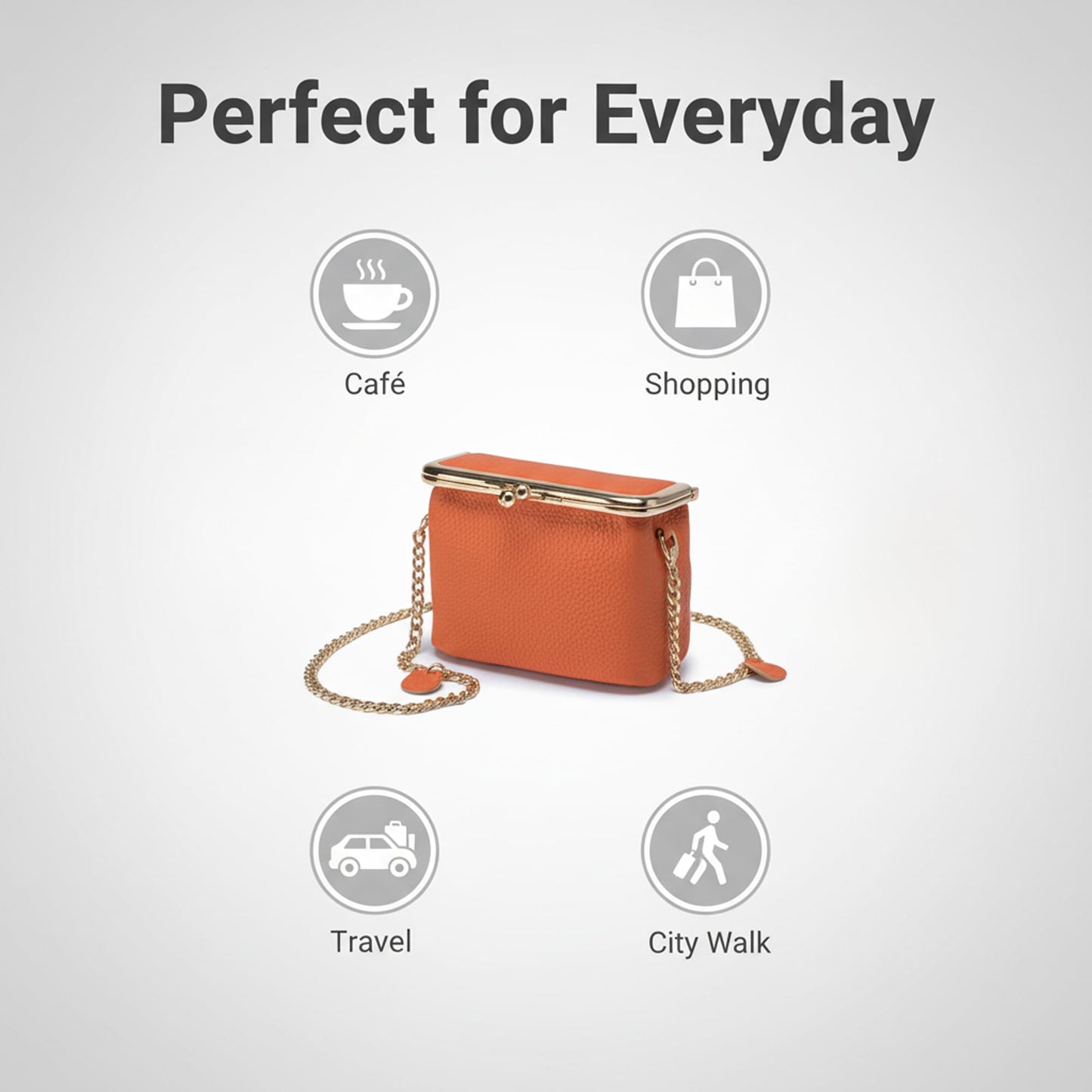 Fashion Crossbody Coin Purse for Women Small Credit Card Holder Wallet with Chain Leather Compact Wallet for Cash, Keys, Lipstick (Orange)