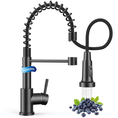 Kitchen Faucet with Pull Down Sprayer, High Arc Single Handle Stainless Steel Kitchen Sink Faucet with Sprayer for Rv Camper, Matte Black