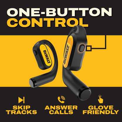 DEWALT Heavy Duty Open Ear Headphones, Bluetooth 5.3 Wireless Earbuds IP55, 44Hrs Runtime, Jobsite Premium Sound True Wireless Air Conduction Open Ear Earbuds with Earhooks for Worksites and Workouts