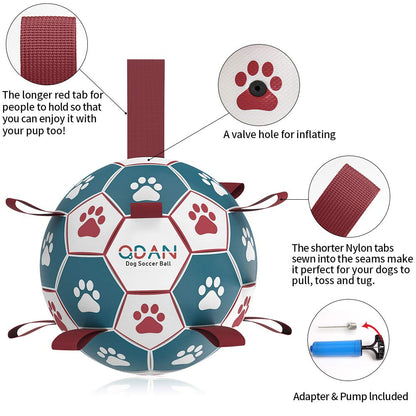 QDAN Dog Balls Toys, Soccer Ball with Straps, Puppy Birthday Gifts, Dog Water Toy, Durable Herding Balls for Small Medium Dogs, Interactive Toys for Tug of War (6 Inch)