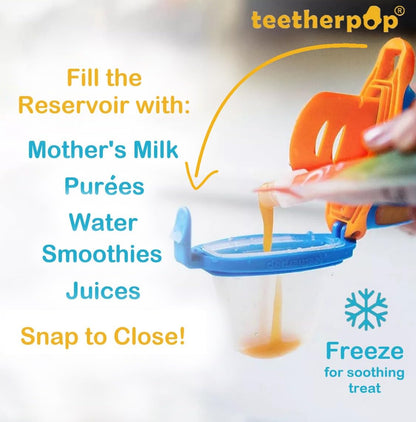 Teetherpop Fillable Silicone Teether for Babies – Breastmilk Popsicle Molds for Teething with Spill-Proof Sippy Slits – Freezable Baby Teethers for Liquids & Purées - Cool Teething Relief (PinkLimon)