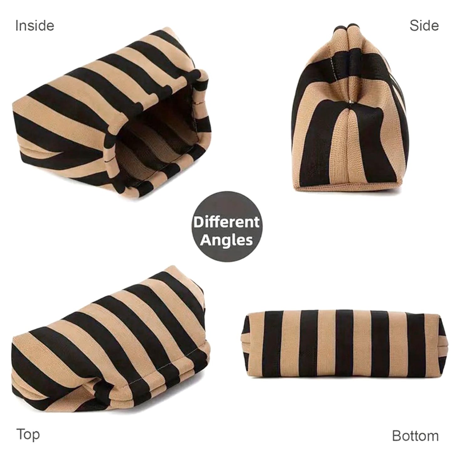 Vpoofree Clutch Purses for Women,Woven Clutch with Leather Pocket Bag,Woven Crochet Dumpling Striped Cloud Handbag Evening Bag Summer (Black-brown Stripe Woven Clutch Purses)