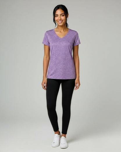 Real Essentials 5 Pack: Women's Dry-Fit Short Sleeve V Neck T Shirt Workout Fitness Yoga Top Tee, Set 7, M