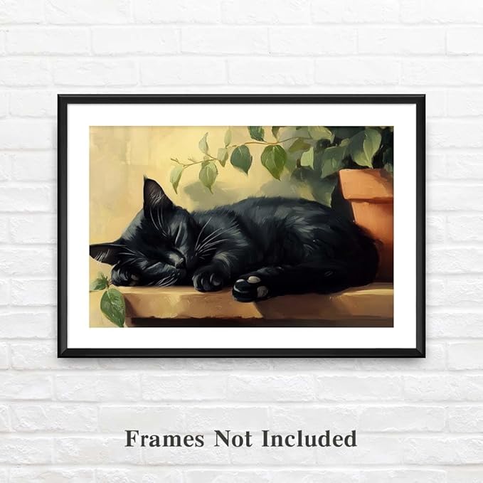 Yesad Cat Wall Art, Sleeping Cat Print Poster Cat Painting Pictures Rustic Wall Décor for Living Room Bedroom Farmhouse Decorations Cat Lover Gift (Unframed,36”x24”, Cat4)