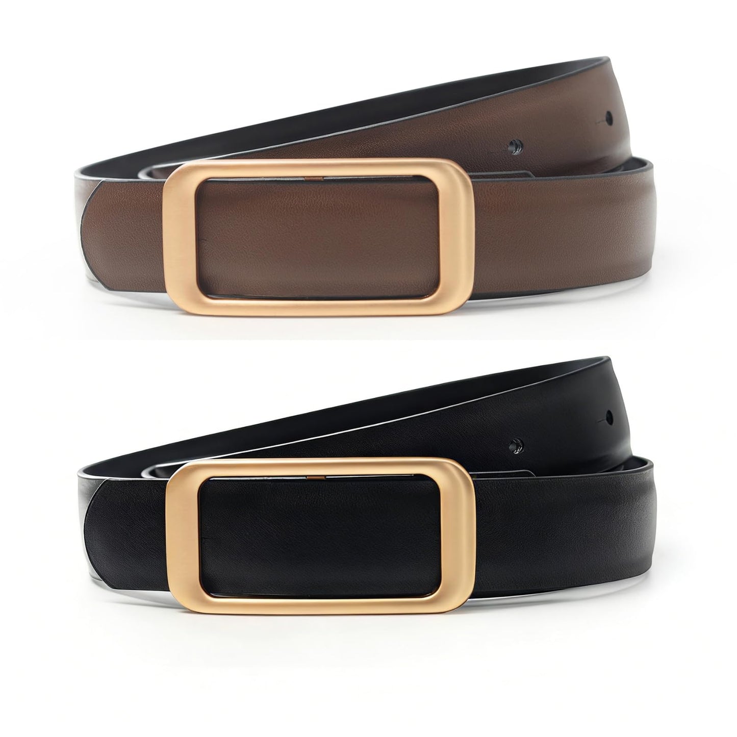 GOELIA Women's Reversible Genuine Leather Belt Thin Fashion Waist Belts for Jeans Pants Dresses with Gold Buckle