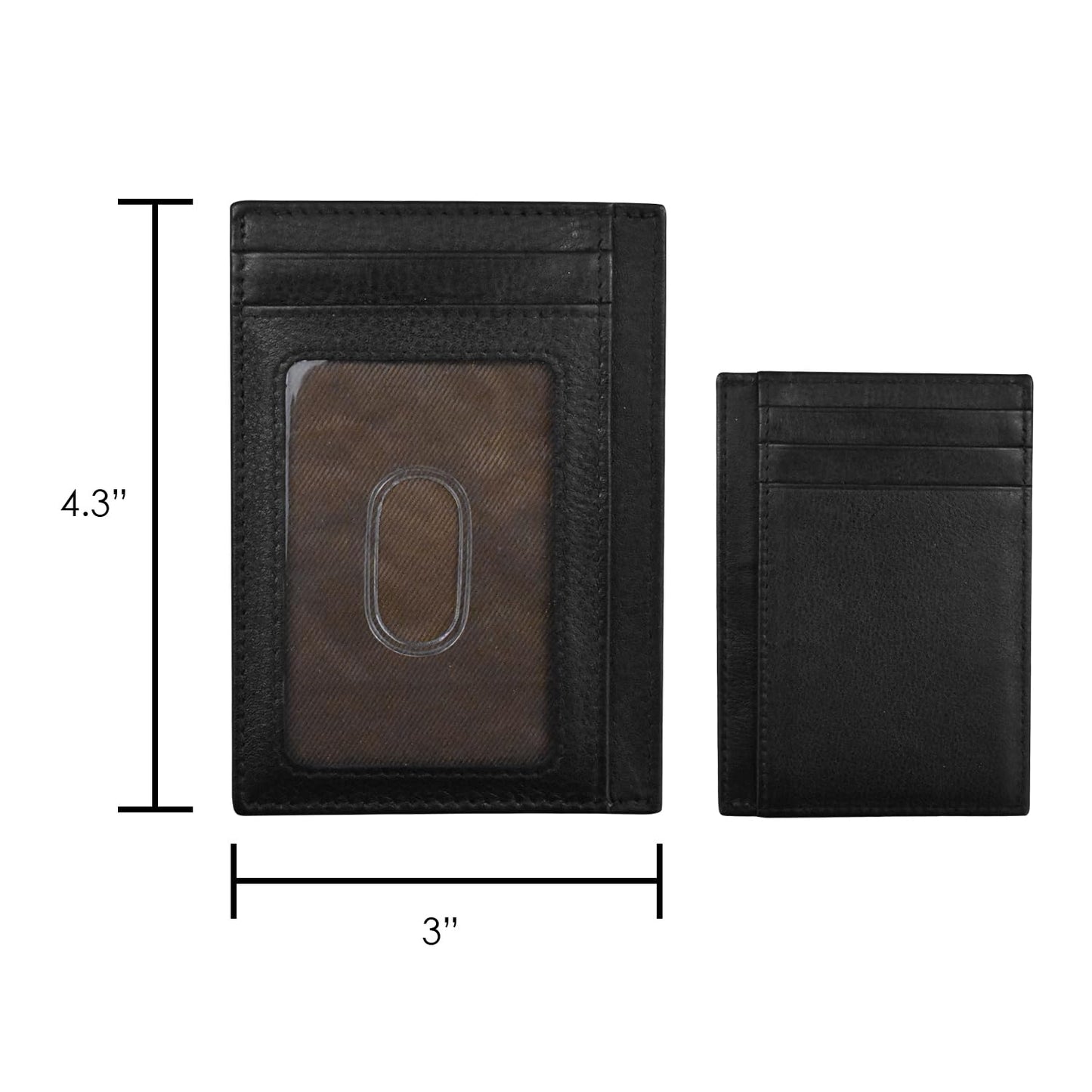 ili New York Genuine Leather Slim RFID Card Holder for Men - 7 Slots, Clear ID Window with Thumb Slide, Compact 4.5" x 3", Minimalist Credit Card Holder for Front or Back Pocket - Black
