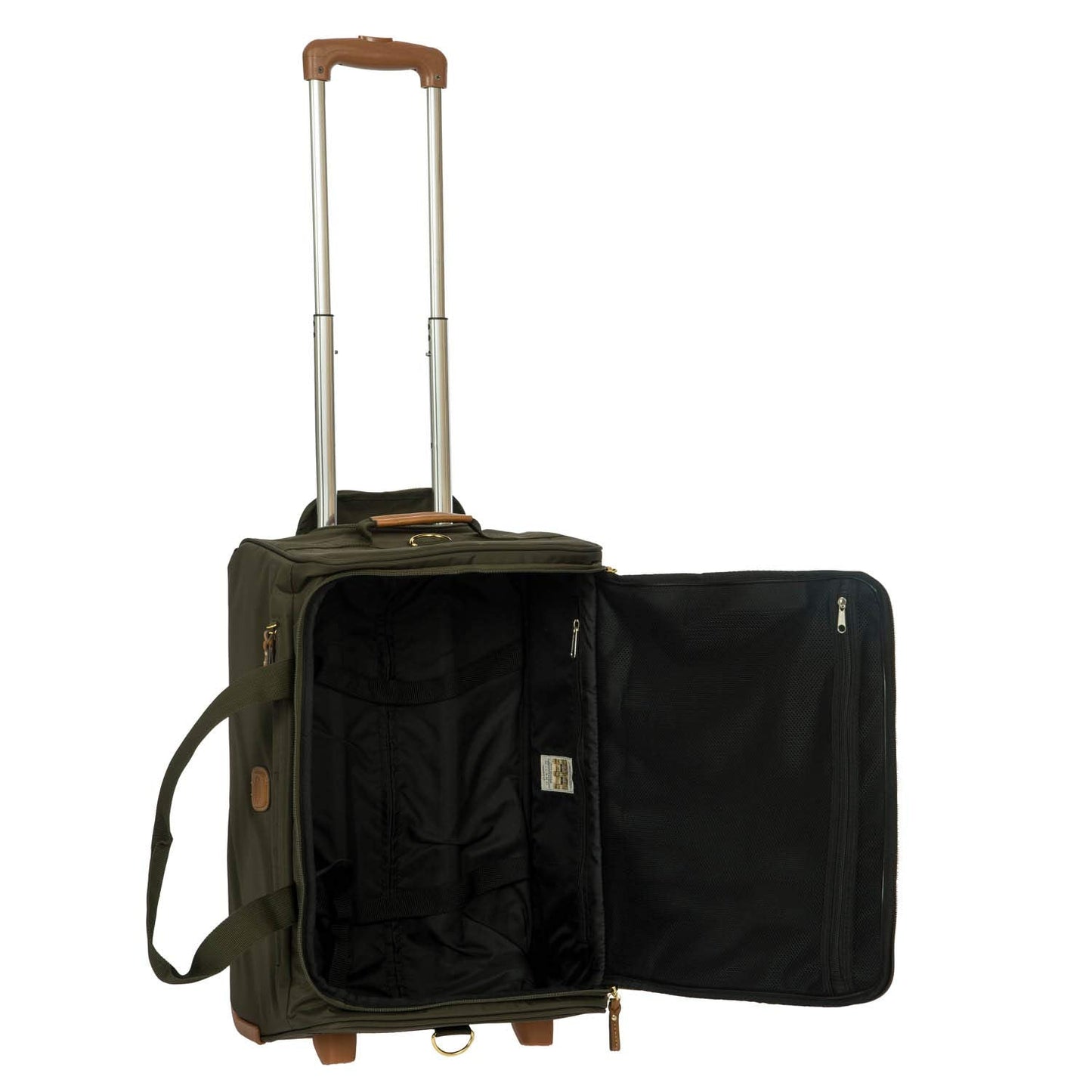 Bric’s X-Bag 21” Rolling Duffel – Water-Resistant Recycled Nylon Carry-On with Silent Wheels, Leather Details, Exterior Zipped Pocket, Garment Straps & Detachable Shoulder Strap – Olive