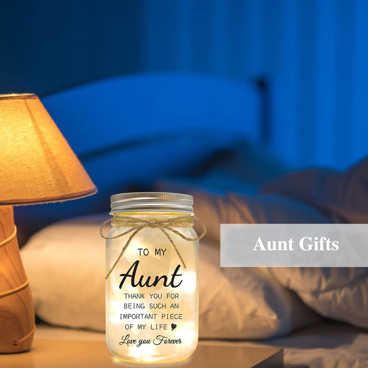 YOISTREVISK Aunt Gifts from Niece - Mason Jar Night Lights, Best Aunt Ever Gifts for Christmas Mother's Day Wedding and Birthday Desk Decorations Present