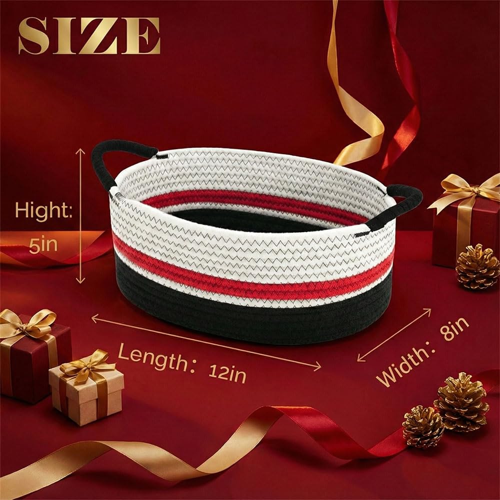 Yimi's Dream Cotton Rope Basket – Woven Gift Basket with Handles, Decorative Storage Basket for Christmas, Housewarming, Mother's Day, Shelf, Chest, Toys