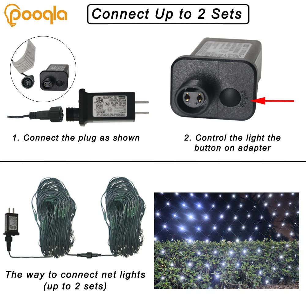 Cool White Net Lights, 360 LED Outdoor Christmas Net String Lights, 21 ft x 5 ft Large Net Mesh String Lights, 8 Modes Twinkle Lights Connectable Plug in for Bushes Christmas Yard Garden Party Decor