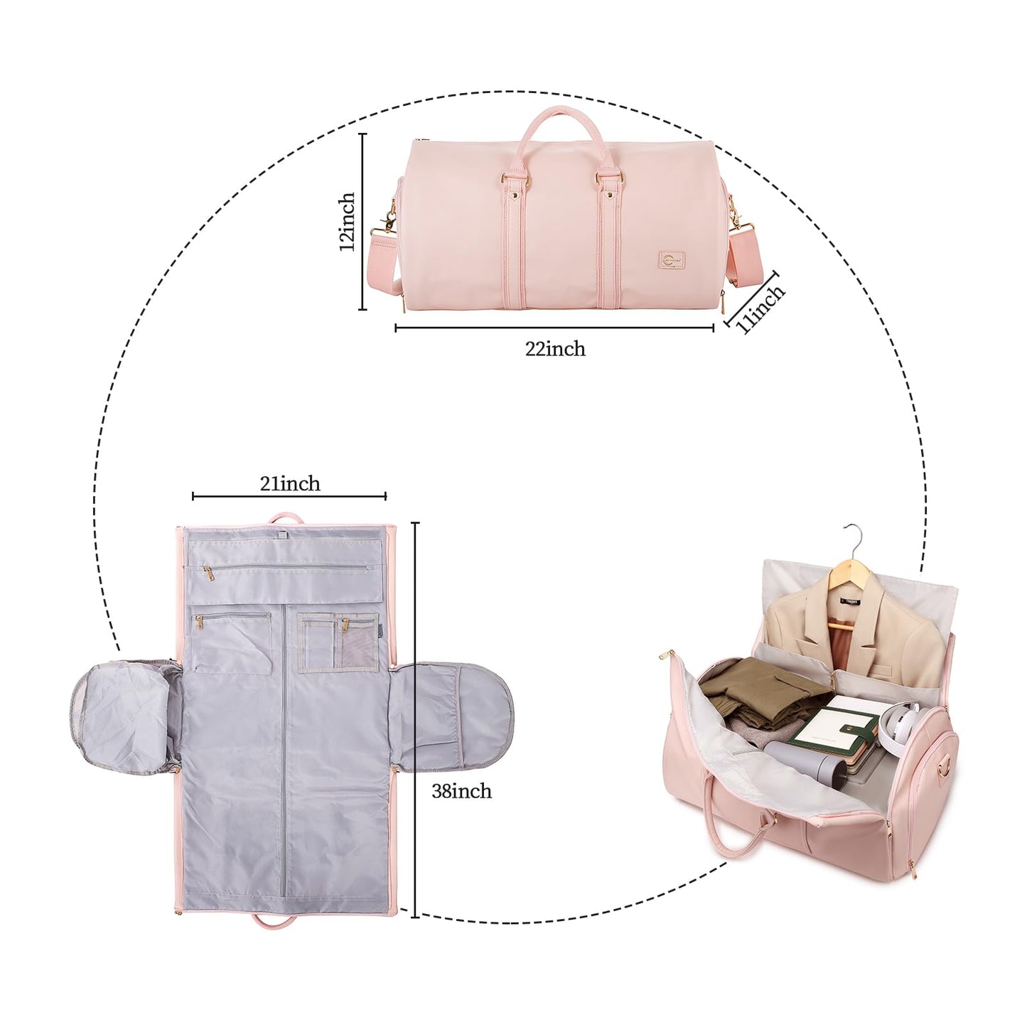 seyfocnia Convertible Travel Garment Bag,Carry on Garment Duffel Bag for Women - 3 in 1 Garment Backpack Hanging Suitcase Suit Business Travel Bag