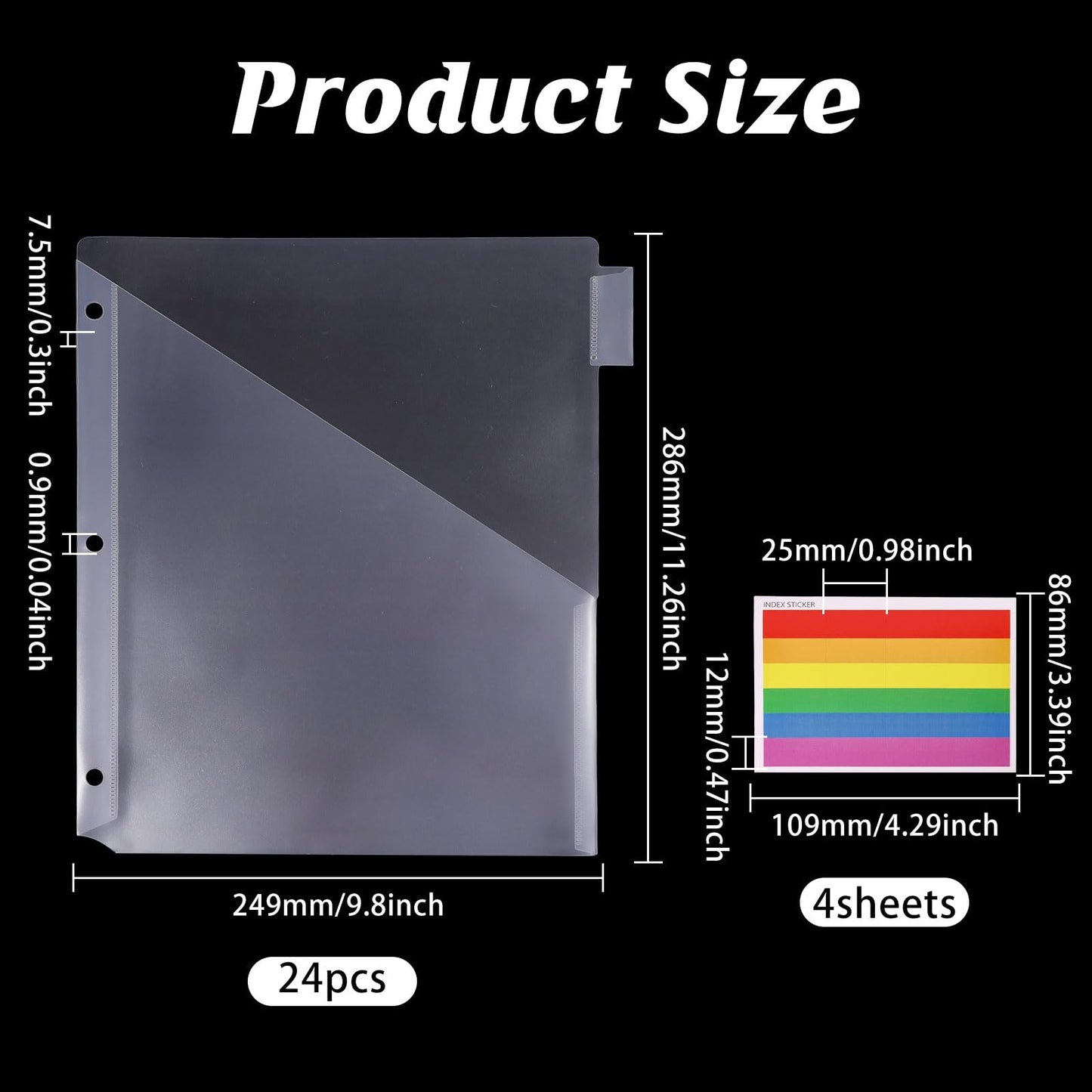 GLOBLELAND 24 Pack Binder Dividers with 2 Pockets and Index Sticker Clear Slash File Jacket for 3 Ring Binders Plastics Sheets Protectors for US Letter Size Organizing Office Home Files