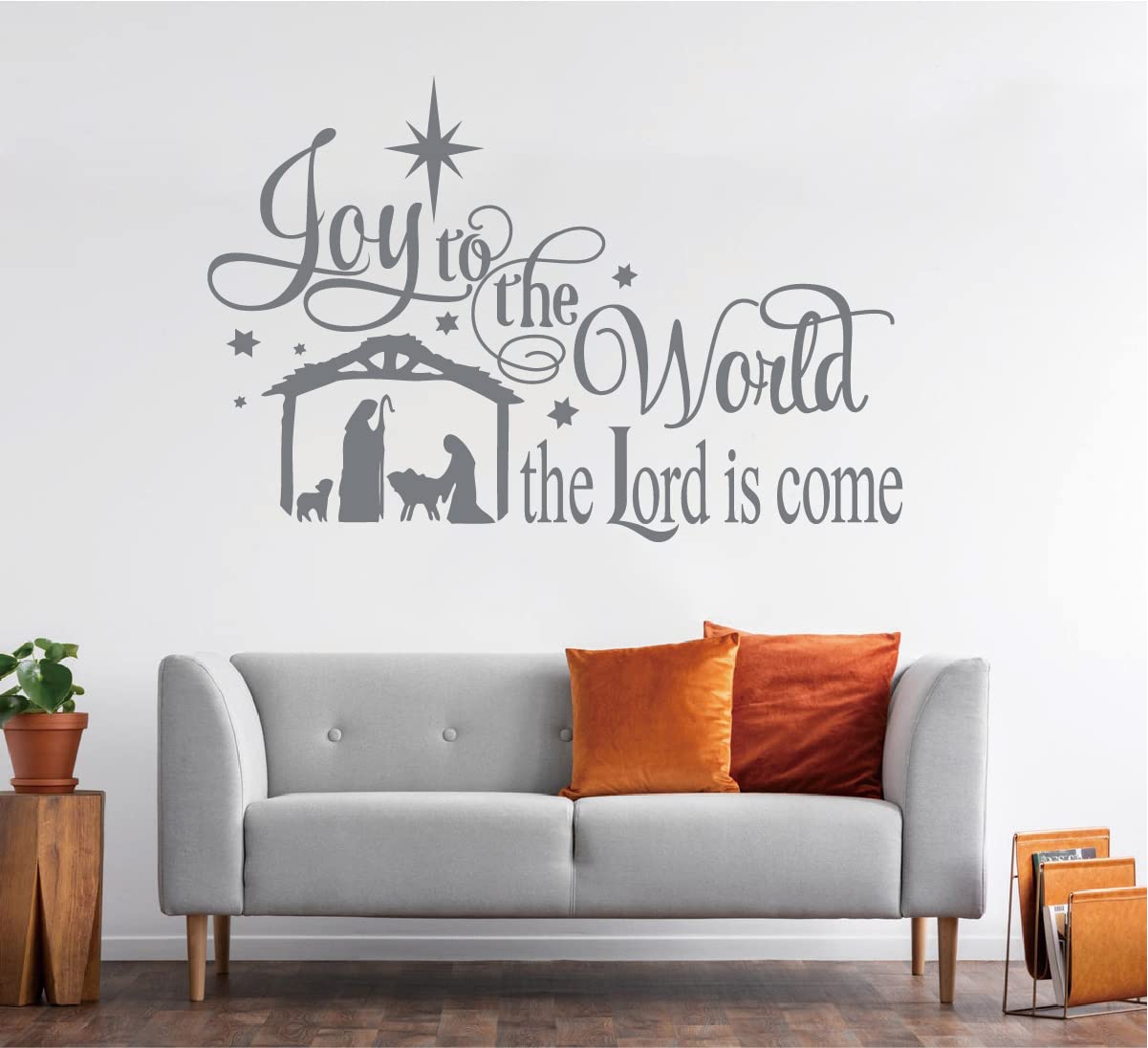 Joy to The World Wall Stickers Quotes Christmas Nativity Scene Vinyl Wall Decal Holiday Decor LC015 (Grey)