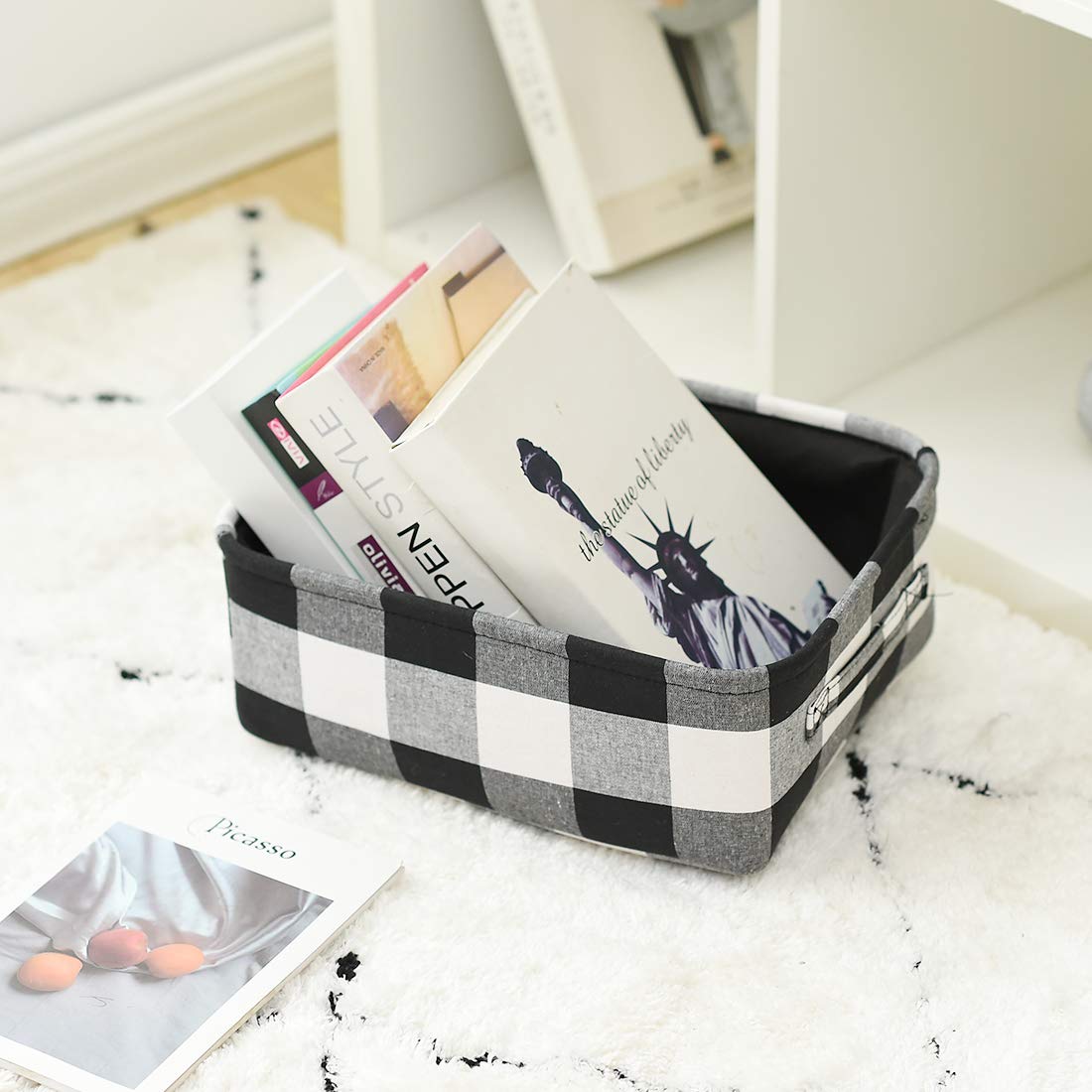 INough Christmas Baskets Empty Christmas Gifts Baskets Low Gift Basket Collapsible Christmas Gifts Bags Buffalo Plaid Toy Storage Bins for Kids/Baby/Office/Bedroom/Holiday Home Decor