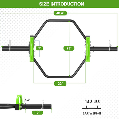 FovemiG Hex Trap Bar 2-Inch Olympic Weightlifting Barbell,48.6" Deadlift Bar for Squats,Shrugs,Push-Ups,400Lbs Weight Capacit Suitable Home Gym Equipment Workouts for Beginners,Women,Men-Green