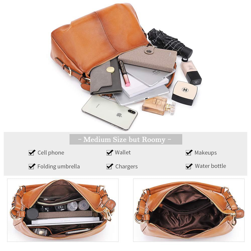 Kattee Soft Leather Hobo Handbags for Women, Genuine Top Handle Vintage Shoulder Purses (Brown)